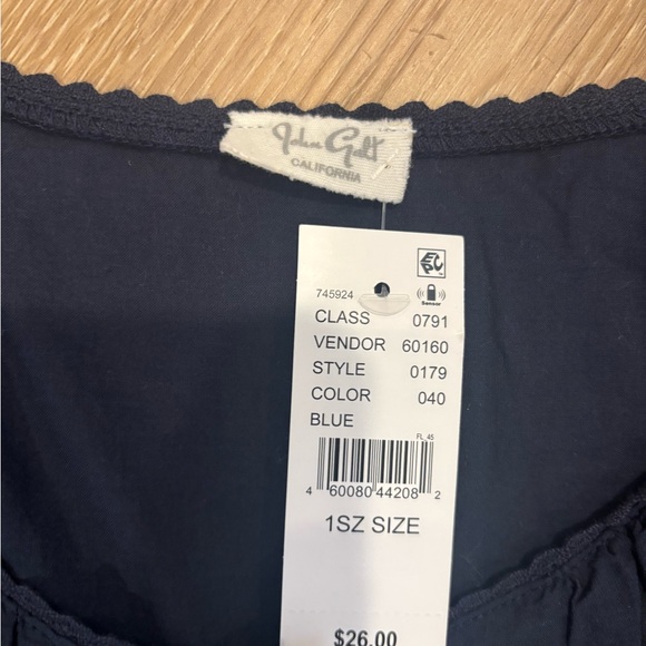 John Galt/ Brandy Melville Navy Scoop-Neck Puff Sleeve Blouse - Picture 2 of 2